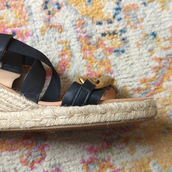 Maypol Leather Chunky Chain Strappy Open Toe Espadrille Wedge Sandals Black 40 - Picture 10 of 15